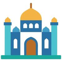 Isolated Geometric Mosque with Golden Dome and Blue Minarets Flat Design vector
