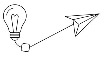 Paper Plane Connected to Light Bulb with Line on Transparent Background vector