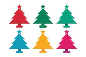 Isolated Colorful Christmas Trees with Star Topper, Festive Simple Style vector