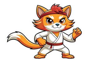 Cartoon Fox Karate Master in Gi and Headband Ready For Action On Transparent Background vector