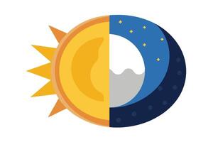 Half Sun Half Moon Round Design with Golden Stars on a White Background vector