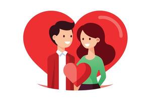 Smiling Couple With Red Heart, Flat Design Style, White Background vector