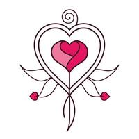 Ornate Heart Outline with Inner Rose Shape and Leaf Design on White Background vector