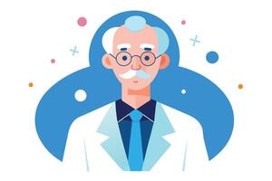 Scientist Portrait with Glasses and Lab Coat, Modern Flat Style on White Background vector