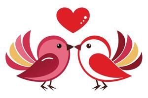 Two Cute Birds Design with Heart Above, Isolated on White Background vector