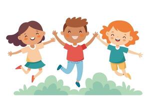 Happy Multicultural Kids Jumping with Joy on White Background Cartoon vector