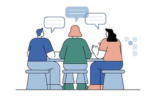 Group of People Talking, Discussion at Table with Speech Bubbles vector