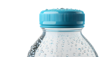 Closeup of a Refreshing Water Bottle with Condensation Drops and Blue Cap png