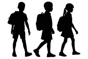 Students Silhouette Walking with Backpacks on Transparent Background Design vector