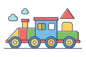 Cartoon Colorful Train Blocks With Clouds, Isolated on a Transparent Background vector
