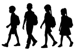 Students Silhouettes Walking with Backpacks on Transparent Background Design vector
