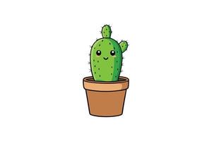 Potted Cartoon Cactus with a Smiling Face and Cute Spikes on a White Background vector