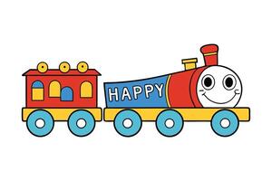 Cartoon Happy Train Colorful Engine with Smiling Face on White Background vector