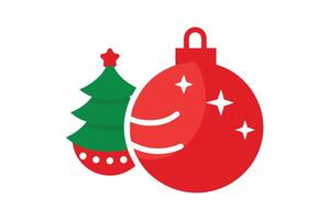 Festive Christmas Tree and Red Bauble with Star Design on Transparent Background vector