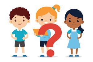 Cartoon diverse students with question mark, on white background vector