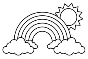 Rainbow with Clouds and Sun Outline with Transparent Background vector