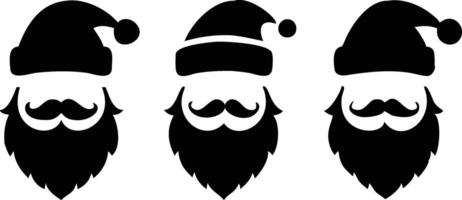 Santa Claus Silhouette Set with Hat Mustache Beard on Transparent Background vector