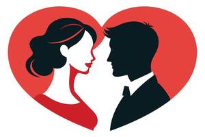 Silhouette Couple Face to Face in Red Heart, Stylish Design, Elegant and Minimalist vector