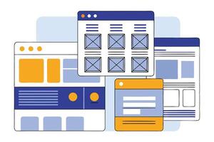 Wireframe Style User Interface with Orange and Blue Accents on White Background vector