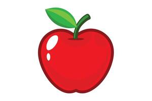 Glossy Red Apple Cartoon Style with Green Leaf on White Background, Fruit Icon vector