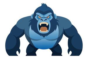 Cartoon Gorilla Growling with Sharp Teeth on a White Background. Aggressive Ape vector