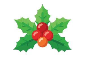 Simple Holiday Holly Leaf with Red Berries, Green Leaves, Cartoon Design, Isolated vector