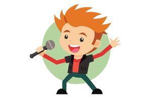Cartoon Boy with Microphone Singing in Style with Light Green Circle vector