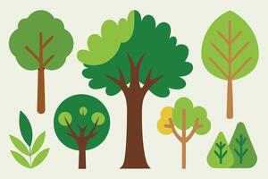 Assorted Flat Tree Illustrations on Beige Background, Botanical Elements Set vector