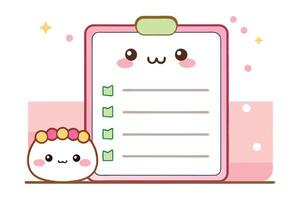 Cute Kawaii To Do List Clipboard with Face and dumpling character vector