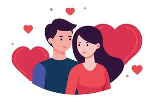 Flat Cartoon Couple with Heart Shapes Isolated on a White Background vector