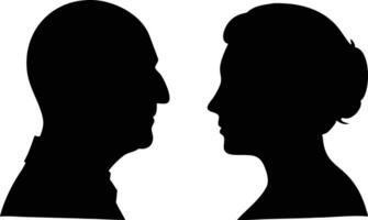 Silhouetted Faces of Elderly Couple in Profile with Transparent Background vector