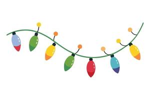 Festive Garland String Lights, Cartoon Style, Hanging on White Background vector