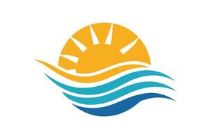 Abstract Design of Sunrise above Ocean Waves on White Background Icon vector