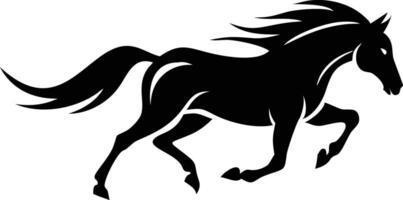 Running Horse Silhouette, Wild Mustang Stallion with Flowing Mane, on Transparent Background vector