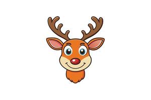 Joyful Cartoon Reindeer Head with Antlers and Red Nose on Transparent Background vector