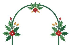 Decorative Archway with Green Holly Leaves and Red Berries on Transparent Background vector