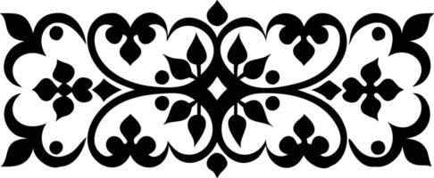 Black Floral Ornament , Swirls, Leaves and Dots, Symmetric Design Isolated vector