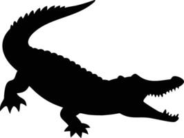 Alligator Silhouette with Open Mouth Revealing Sharp Teeth on Transparent Background vector