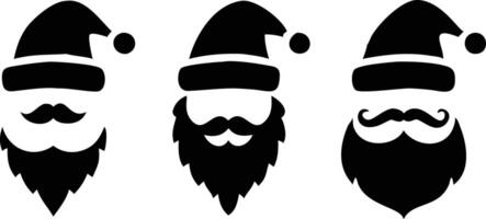 Santa Claus Faces Collection with Hats and Beards Silhouettes on Transparent Background vector