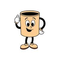 Coffee Cup Character Smiling with Thumbs Up and Showing Cartoon Hand With Legs Design vector