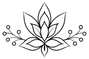 Outline Lotus Flower with Berry Accent, Minimalist Design on Transparent Background vector