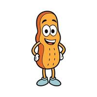 Cheerful Peanut Cartoon Character with Big Eyes and a Wide Smile on White vector