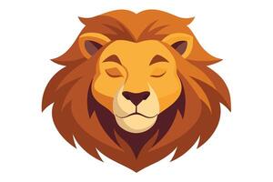 Cartoon Lion Head with Closed Eyes, Golden Mane on Transparent Background vector