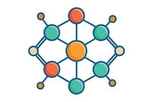 Connected Circles Network Element With Turquoise, Orange, Beige Nodes vector