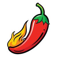 Fiery Red Chili Pepper Cartoon with Flames on Transparent Background vector