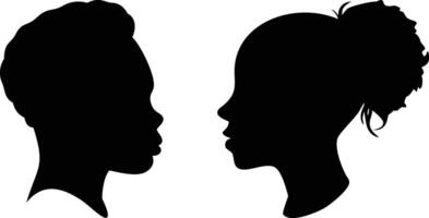 Silhouette of Two African Women in Profile with Transparent Background vector