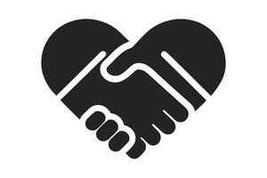 Heart Shape Handshake Minimalist Black Icon on Transparent Background Design vector