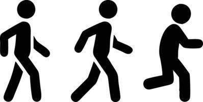 Black Stick Figures Walking and Running Sequence on Transparent Background vector