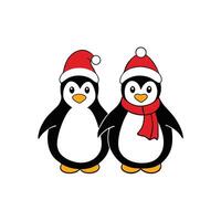 Cartoon Penguins with Red Santa Hats and Scarf on a Transparent Background vector