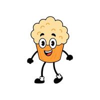 Retro Cartoon Cupcake Character with Arms Legs and Transparent Background vector